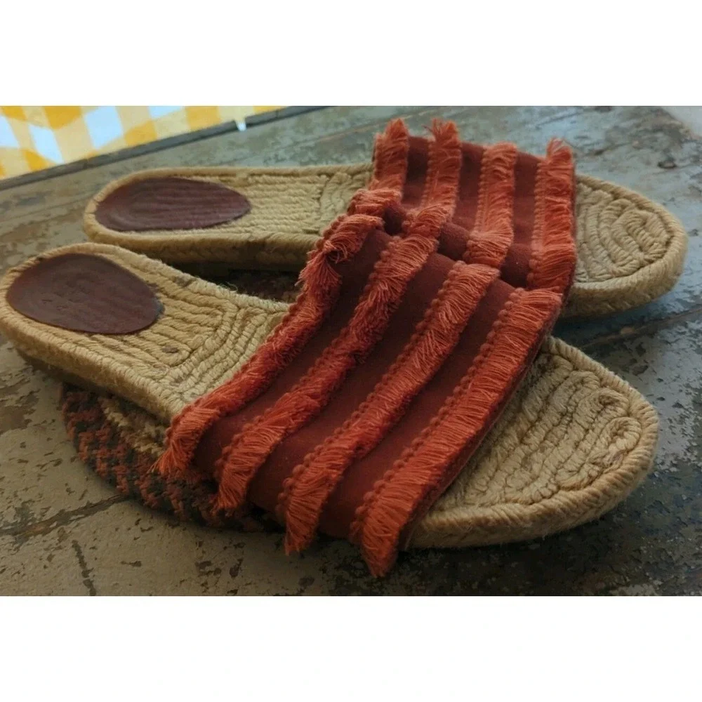 Womens Alex + Alex Bow Fringe Slides Burnt Orange Espadrilles Slip on Size US 10